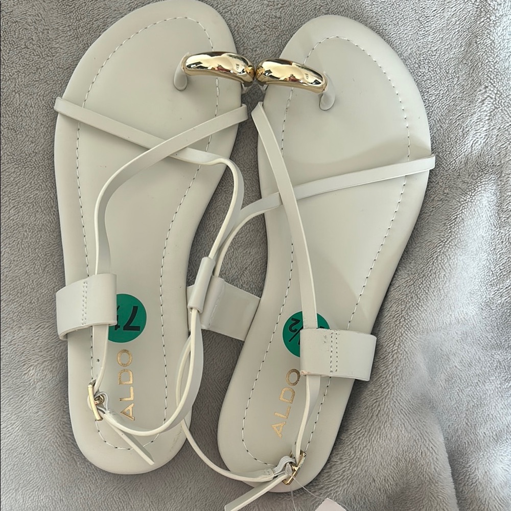 Aldo Cream Sandals with Gold Details